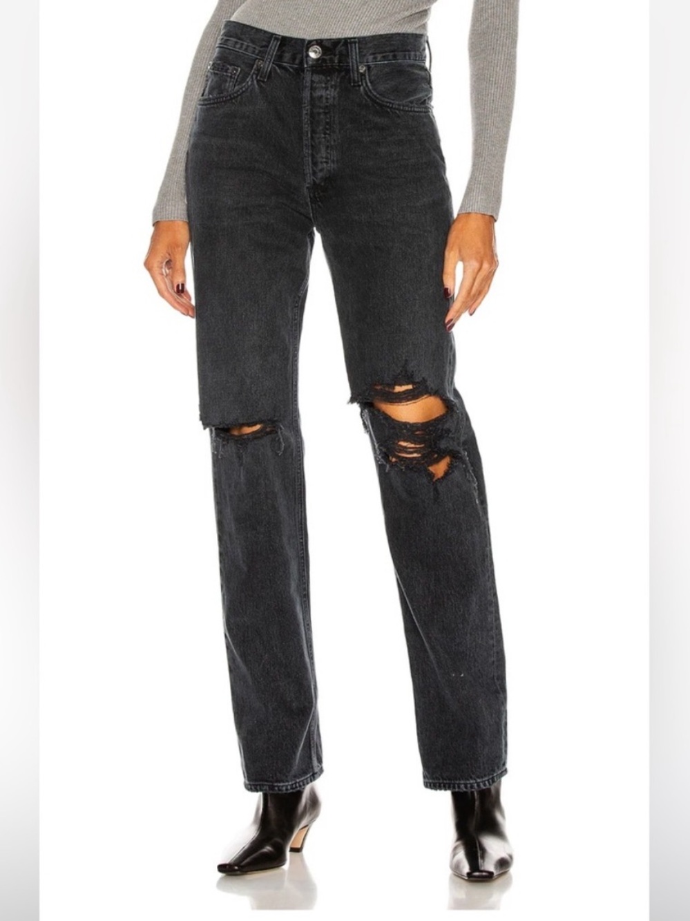 Agolde Lana jeans in disorder black distressed denim size 23